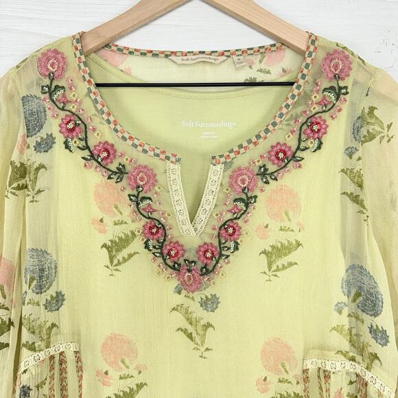 Soft Surroundings Serenata Tunic Top Blouse M Sheer Embroidered Boho Fairy Artsy - Picture 4 of 16